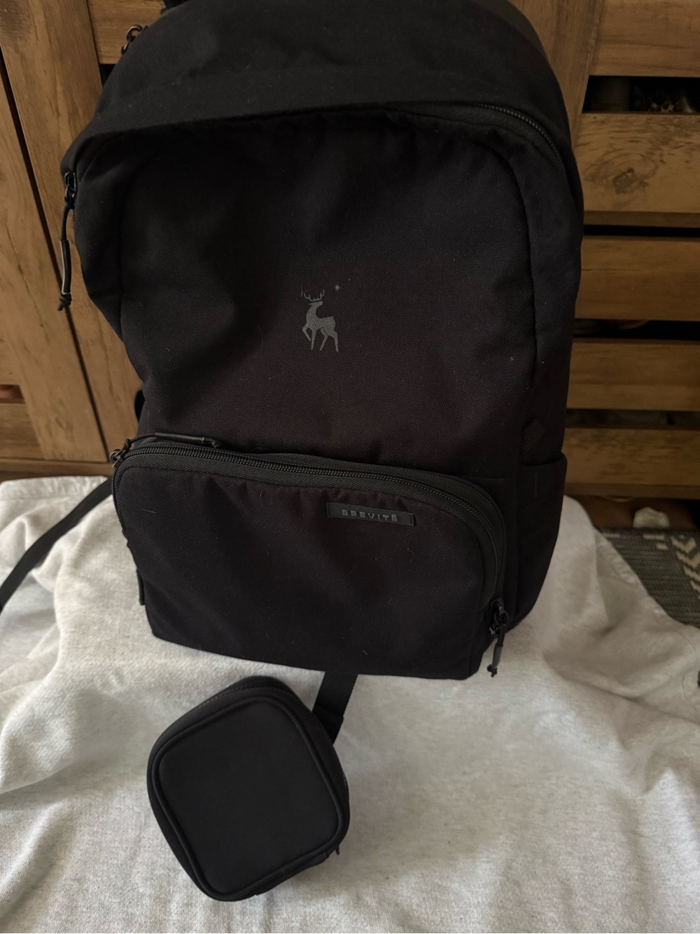 Brevitē Black Men's Backpack with Front Zip Pocket